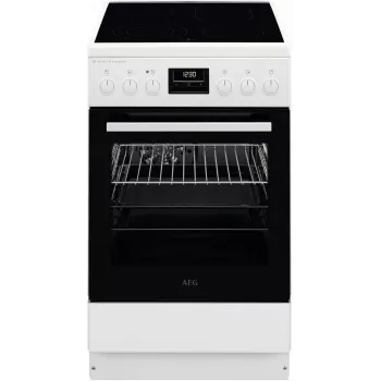 Fogão elétrico independente AEG CCB56491BW com placa vitrocerâmica, forno de convecção 73L e forno convencional 39L, branco