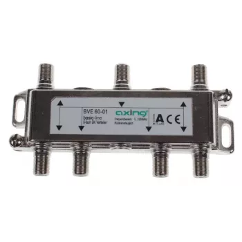 AXING AX BVE 6-01 distribuidor TV/SAT 6 vias, 75 Ohm, conector F, zinco fundido, preto