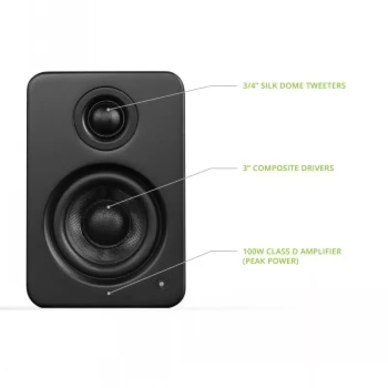 Kanto Audio YU2MB-CG altifalantes ativos de 3 vias com DAC USB e AUX de 3,5 mm - preto mate (inclui cabo de alimentação Type-C e G)