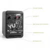 Kanto Audio YU2MB-CG altifalantes ativos de 3 vias com DAC USB e AUX de 3,5 mm - preto mate (inclui cabo de alimentação Type-C e G)