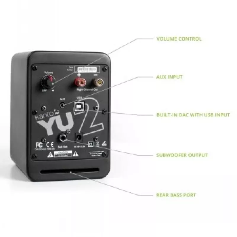 Kanto Audio YU2MB-CG altifalantes ativos de 3 vias com DAC USB e AUX de 3,5 mm - preto mate (inclui cabo de alimentação Type-C e G)