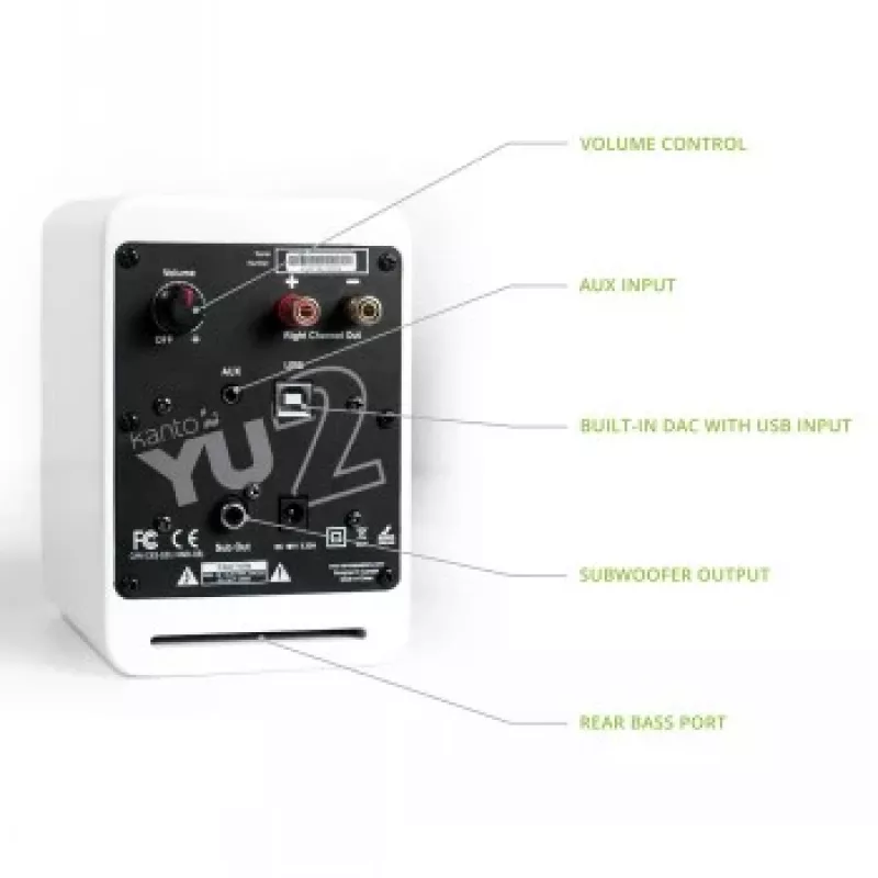 KANTO AUDIO YU2MW-CG altifalantes ativos de estante com DAC USB e AUX de 3,5 mm - branco mate (inclui cabo de alimentação Type-C e G)
