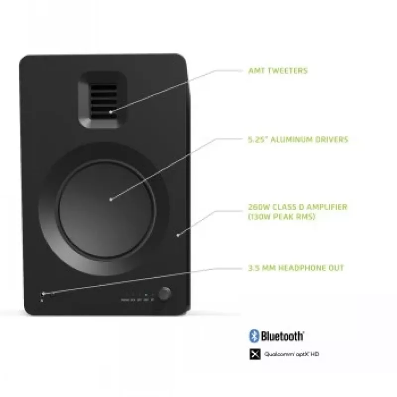 KANTO AUDIO TUKMB-FG altifalantes ativos premium com saída para auscultadores, DAC USB, pré-amplificador phono integrado, Bluetooth, preto mate (inclui cabo de alimentação Type-F e G)