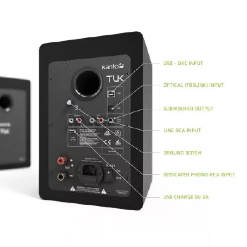 KANTO AUDIO TUKMB-FG altifalantes ativos premium com saída para auscultadores, DAC USB, pré-amplificador phono integrado, Bluetooth, preto mate (inclui cabo de alimentação Type-F e G)