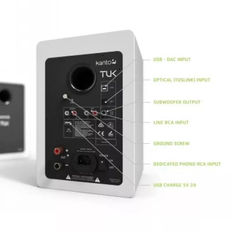 KANTO AUDIO TUKMW-FG altifalantes ativos premium com saída para auscultadores, DAC USB, pré-amplificador phono integrado, Bluetooth, branco mate (inclui cabo de alimentação Type-F e G)