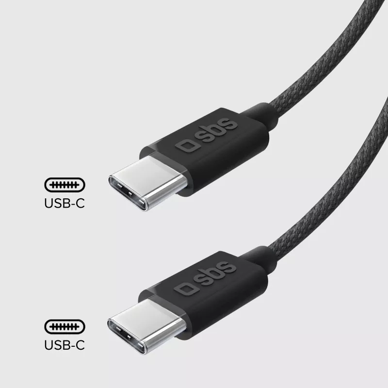 SBS TECABLETISSUETCCK Cabo USB-C para USB-C trançado 1,5 m 60 W PD carregamento rápido e sincronização de dados - Preto