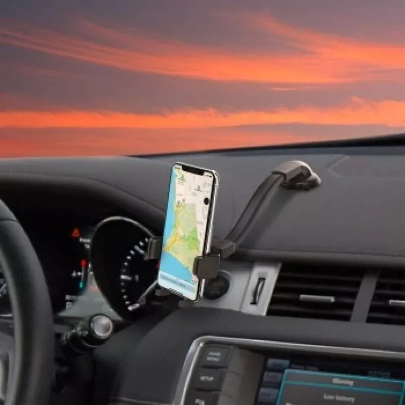 Suporte de carro CELLY Mountflex Plus para para-brisas / painel, pescoço de cisne longo - preto