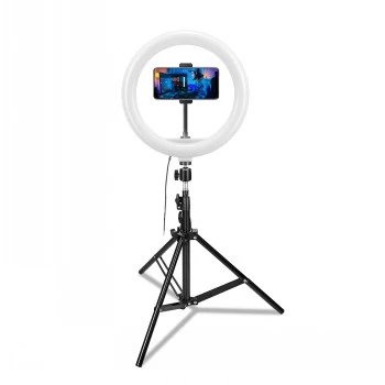 Tripé profissional CELLY Ring com luz - 160 cm, anel de luz LED 10 polegadas, alimentação USB, preto