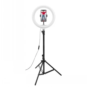 Tripé profissional CELLY Ring com luz - 160 cm, anel de luz LED 10 polegadas, alimentação USB, preto
