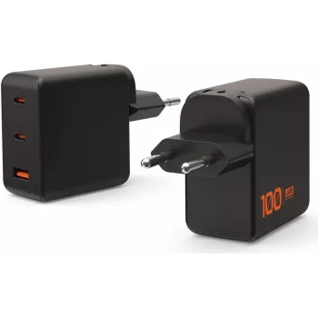 UAG SRGE Carregador 100W GaN de Parede com 2x USB-C e 1x USB-A, Ficha EU/UK/US (Preto)