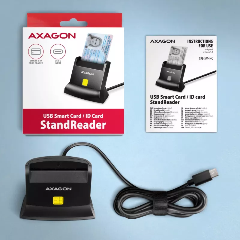 Leitor de cartão inteligente AXAGON CRE-SM4NC USB-C com suporte - preto