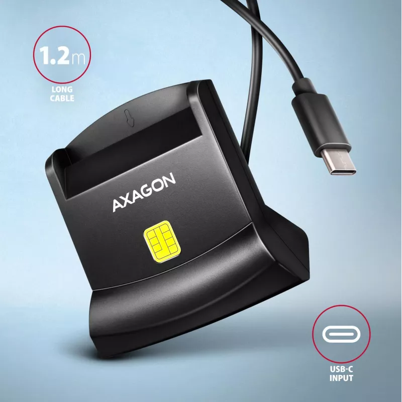 Leitor de cartão inteligente AXAGON CRE-SM4NC USB-C com suporte - preto