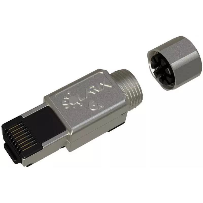 Conector RJ45 Industrial Cat.6A STP Solarix sem ferramentas, 1 unid., preto/prateado