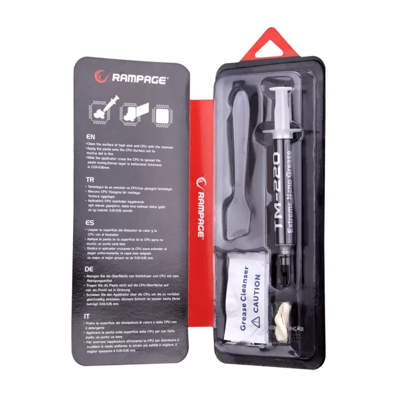 Pasta térmica Rampage TM-220 2g para CPU 11W/m.K, espátula + IPA