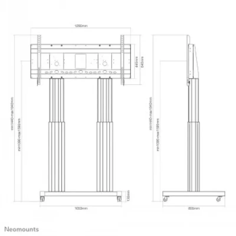 Suporte de chão móvel motorizado NEOMOUNTS NEWSTAR para ecrãs de 70-120 polegadas, VESA 300x200 a 1200x600, prateado