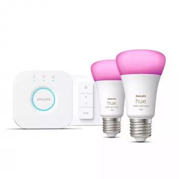 Conjunto inicial Philips Hue White and Color Ambiance E27 2x lâmpadas + Bridge + interruptor com regulação