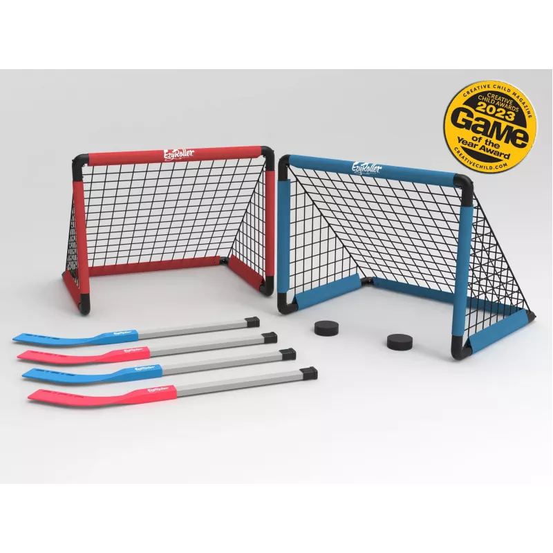 EzyRoller EZ-HOCKEY Conjunto de hóquei para 4 jogadores (balizas, sticks, discos)