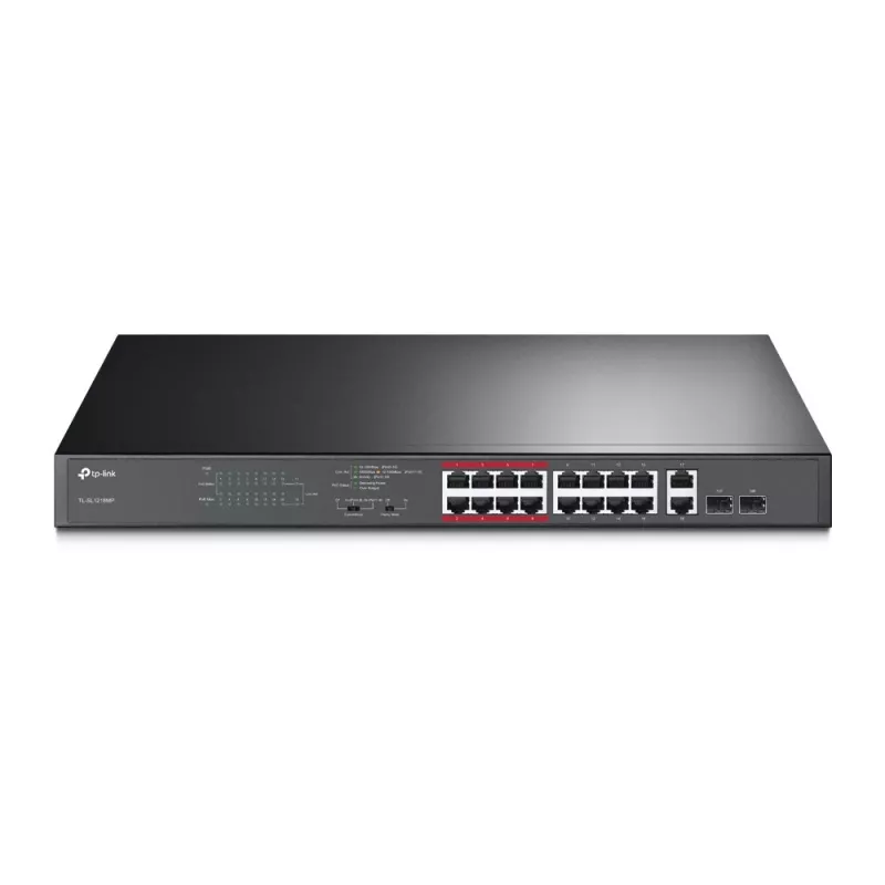 TP-Link TL-SL1218MP Switch Gigabit não gerido de 18 portas PoE+ (16 portas PoE+, orçamento de 150W)