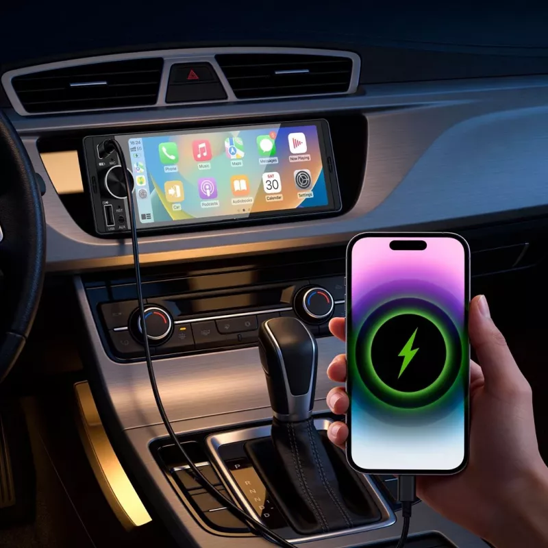 Autorrádio KRUGER & MATZ KM2016 1DIN com Apple CarPlay e Android Auto, ecrã tátil LCD 7
