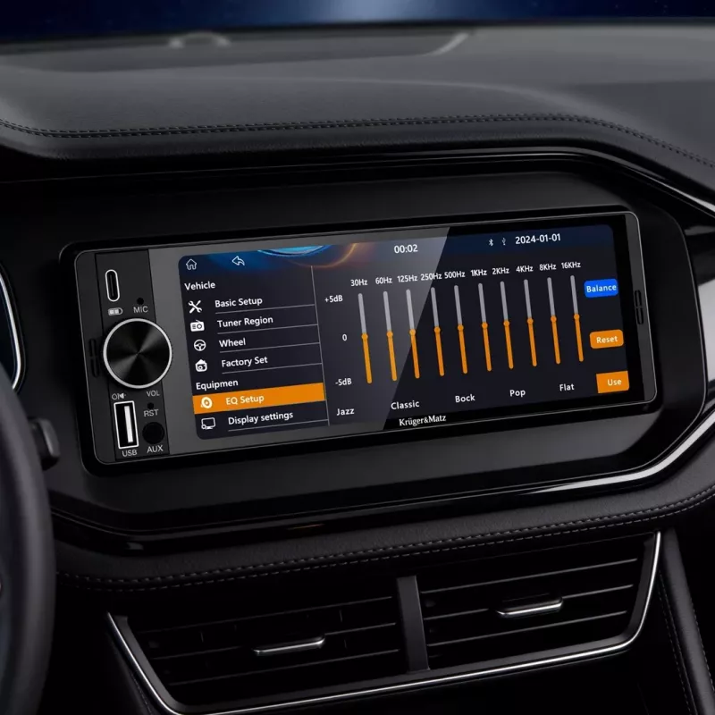 Autorrádio KRUGER & MATZ KM2016 1DIN com Apple CarPlay e Android Auto, ecrã tátil LCD 7