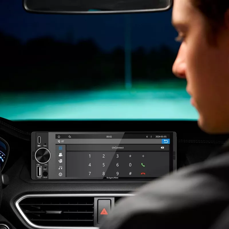 Autorrádio KRUGER & MATZ KM2016 1DIN com Apple CarPlay e Android Auto, ecrã tátil LCD 7