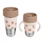 Conjunto de copos em aço inoxidável Beaba Mini & Me BigLove para mãe e filho, copo de treino 360° 2 peças