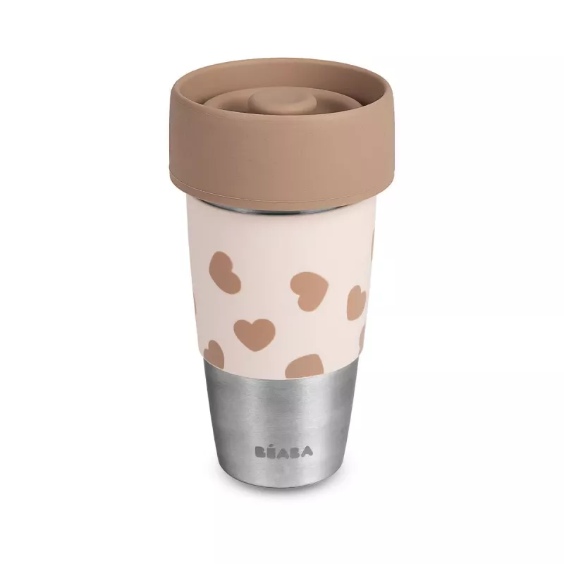 Conjunto de copos em aço inoxidável Beaba Mini & Me BigLove para mãe e filho, copo de treino 360° 2 peças