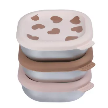 Conjunto de recipientes de armazenamento em aço inoxidável Beaba BigLove com tampas de silicone, 3 peças