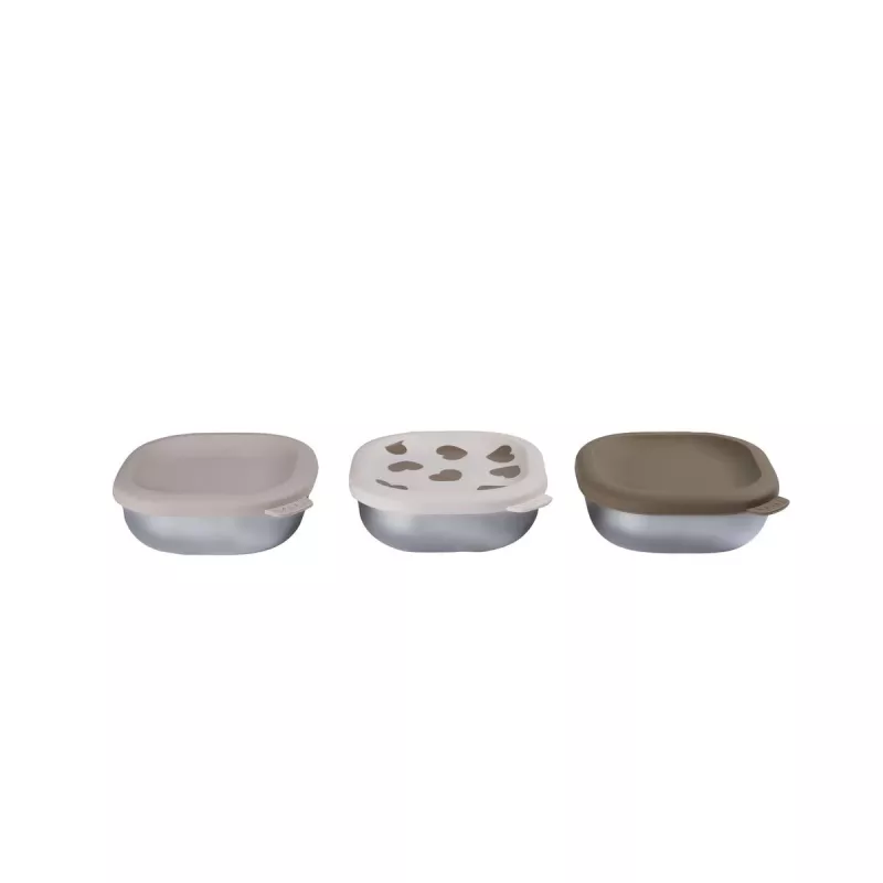 Conjunto de recipientes de armazenamento em aço inoxidável Beaba BigLove com tampas de silicone, 3 peças
