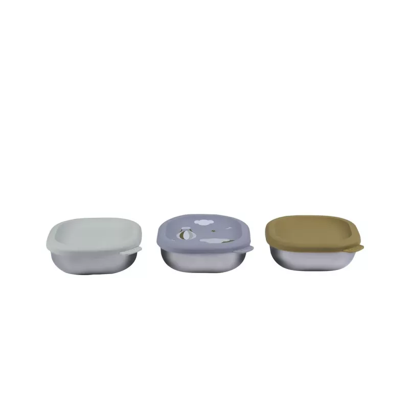 Conjunto de recipientes de armazenamento de alimentos em aço inoxidável Beaba com tampas de silicone, 3 peças, Adventure Collection