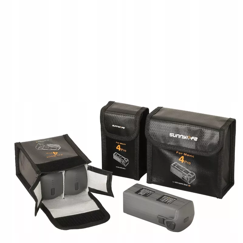 Bolsa de armazenamento de baterias à prova de fogo SUNNYLIFE para 3x baterias DJI Mavic 4 Pro - Preto