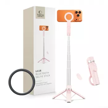 Pau de selfie com tripé Bluetooth MagSafe TECH-PROTECT L11S Rosa