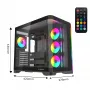 Caixa de PC Gaming Mid Tower Rampage LYRON, 7x ventoinhas ARGB PWM, vidro temperado, Preto