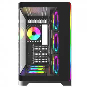 Caixa de PC Gaming Mid Tower Rampage LYRON, 7x ventoinhas ARGB PWM, vidro temperado, Preto