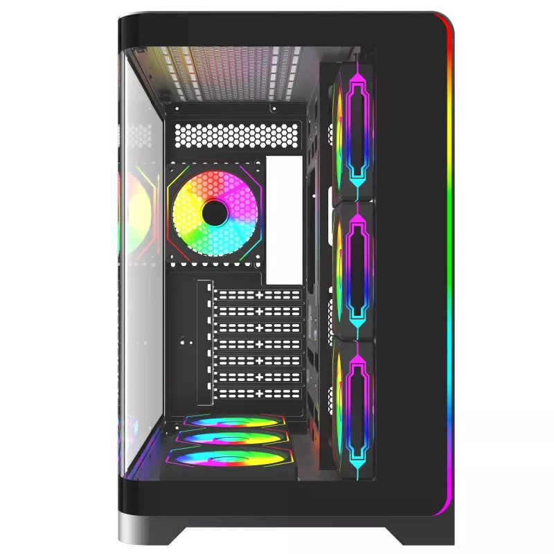 Caixa de PC Gaming Mid Tower Rampage LYRON, 7x ventoinhas ARGB PWM, vidro temperado, Preto