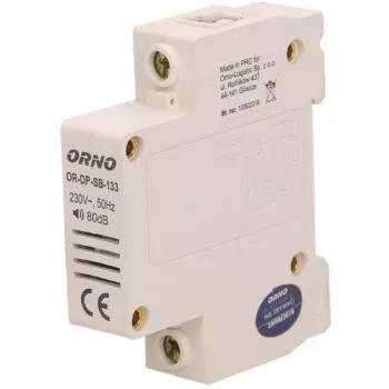 Campainha com fios ORNO OR-DP-SB-133, calha DIN 1 módulo, 230V AC, 85 dB, Branco/Cinzento