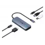 IcyBox IB-DK4081-SO Spade Dock 4081 Estação de acoplamento de viagem 5-em-1 com função de carregamento Off-Screen, USB-C, HDMI 4K, Gigabit Ethernet, 2x USB-A, 100W PD, alumínio
