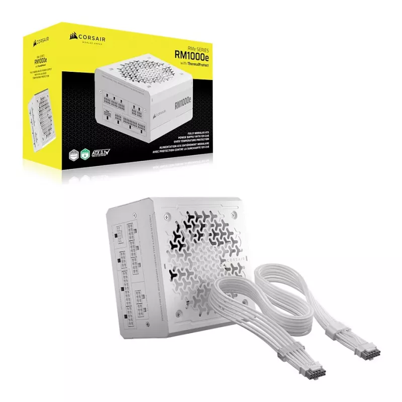 Fonte de alimentação CORSAIR RMe White Series RM1000e 2026 1000W totalmente modular ATX 3.0 com certificação Cybenetics Platinum