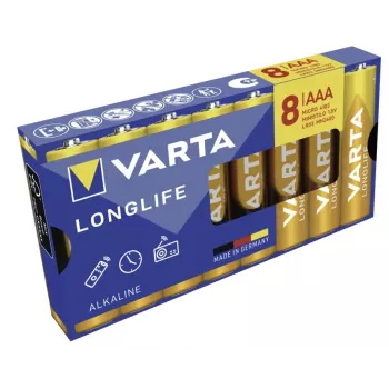 VARTA Longlife AAA LR03 Micro Pilhas alcalinas, pack de 8, 1,5 V, blister