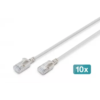 DIGITUS Cabo de rede Slim Patch CAT 6A F/FTP, 0,5 m, cinzento, pack de 10