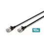 DIGITUS Cabo de rede Slim Patch CAT 6A F-FTP, 0,5 m, preto, pack de 10, LSZH, 10Gbps, RJ45