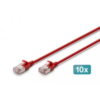 DIGITUS Cabo de rede Slim Patch CAT 6A F/FTP, 0,5 m, vermelho, pack de 10, LSZH, 10 Gbit/s
