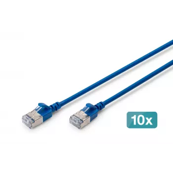 DIGITUS Cabo de rede Slim Patch CAT 6A F-FTP, 0,5 m, azul, pack de 10