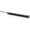DIGITUS Régua de tomadas Schuko 9 tomadas com perfil de alumínio, montagem em rack 1U, cabo de 2m, 16A, 3680W, preto/prateado