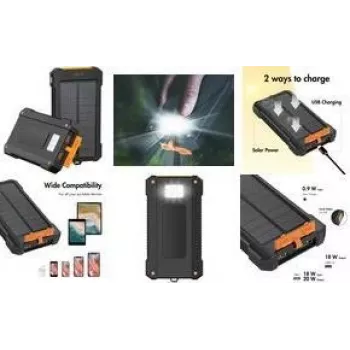 LogiLink Power Bank Solar 10000 mAh, 20 W, preto/laranja