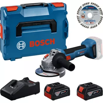 Bosch Professional GWS 18V-11 S rebarbadora sem fio com 2x baterias 4,0Ah, carregador e L-BOXX