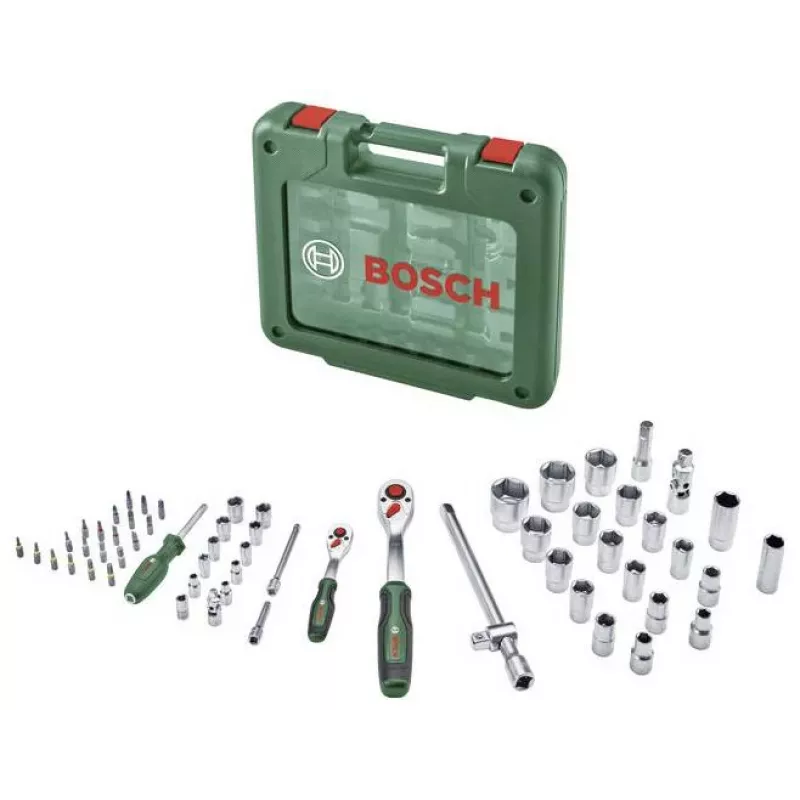 Conjunto de chaves de roquete e chaves de caixa Bosch de 60 peças com mala, 1/4