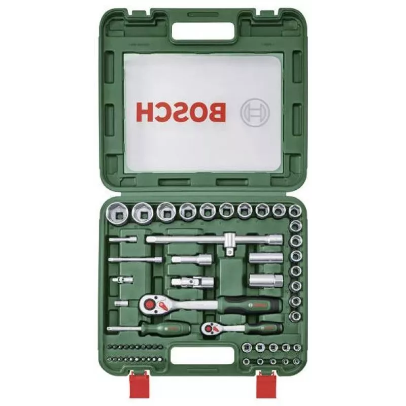 Conjunto de chaves de roquete e chaves de caixa Bosch de 60 peças com mala, 1/4
