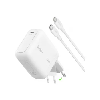 Fonte de alimentação Belkin BOOSTCHARGE 100W USB-C GaN com cabo USB-C para USB-C de 1,5m - Branco