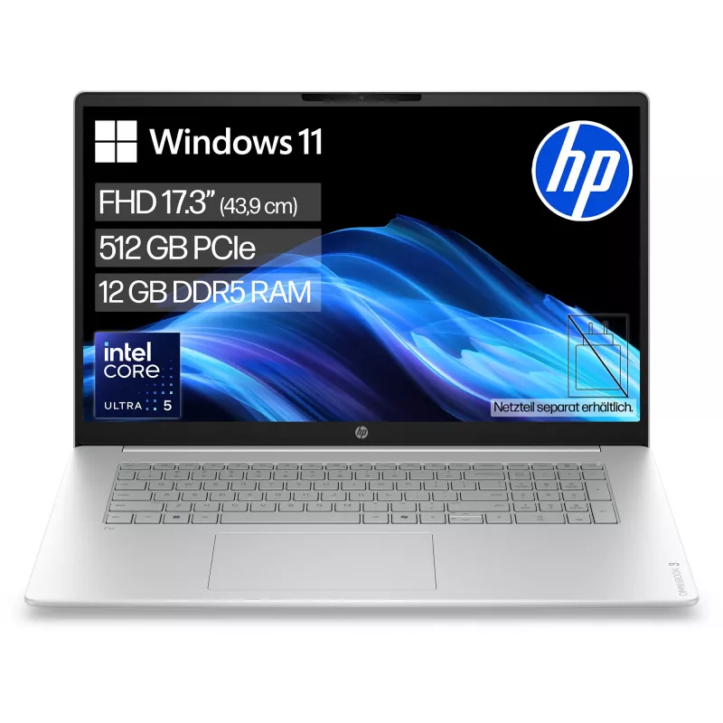 Portátil HP OmniBook 3 17-dg0053ngx 17,3 polegadas Full HD - Intel Core Ultra 5 225U, 12GB RAM, 512GB SSD, Windows 11 Pro, Prateado